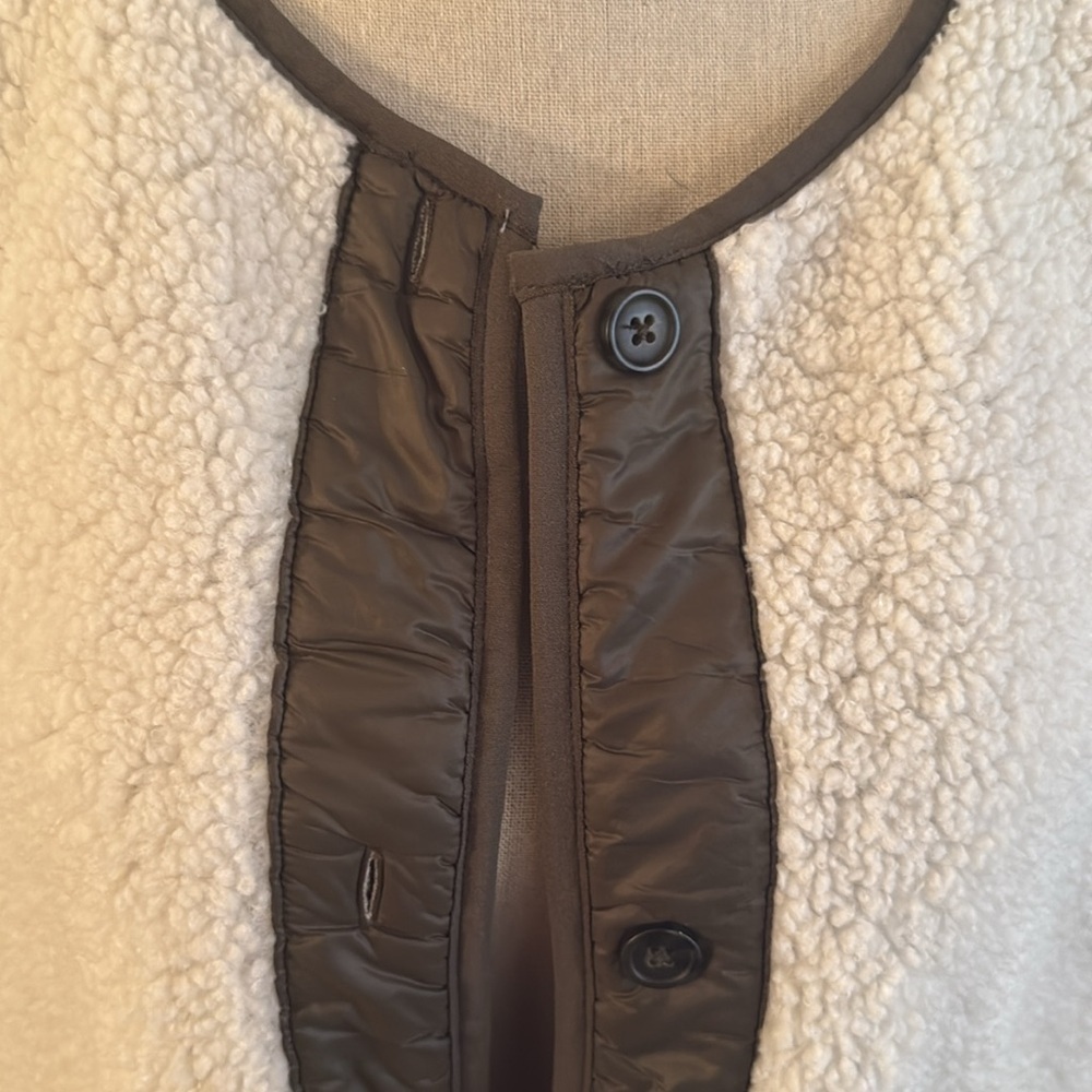 Sanctuary Arcadia Coat Button Faux Fur Fleece Sherpa Jacket Cream Green Medium - Picture 2 of 6